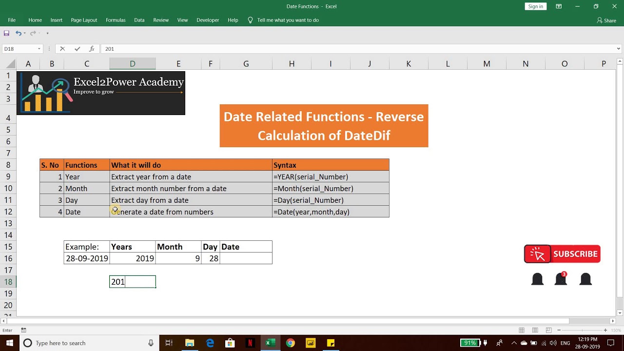 date function in excel for mac